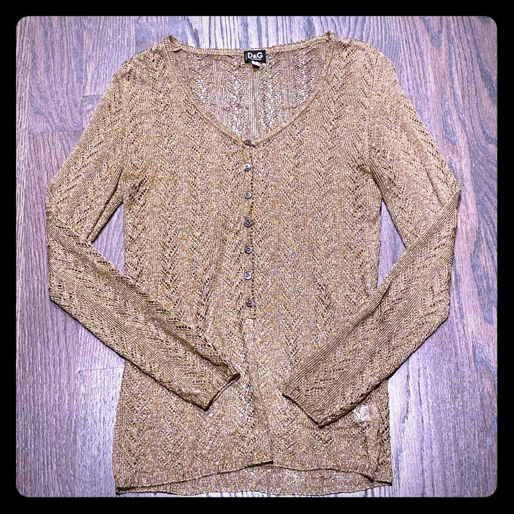 D&G Gold mesh knit sweater size L Like new